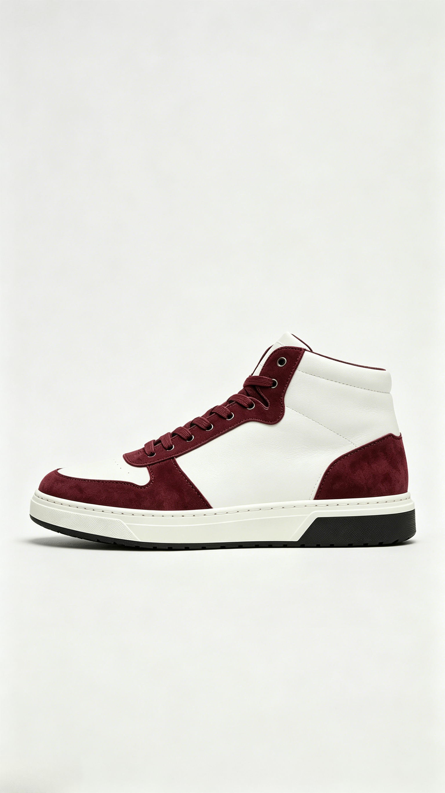 White and Burgundy Mixed Media High-Top Sneakers - Image 2