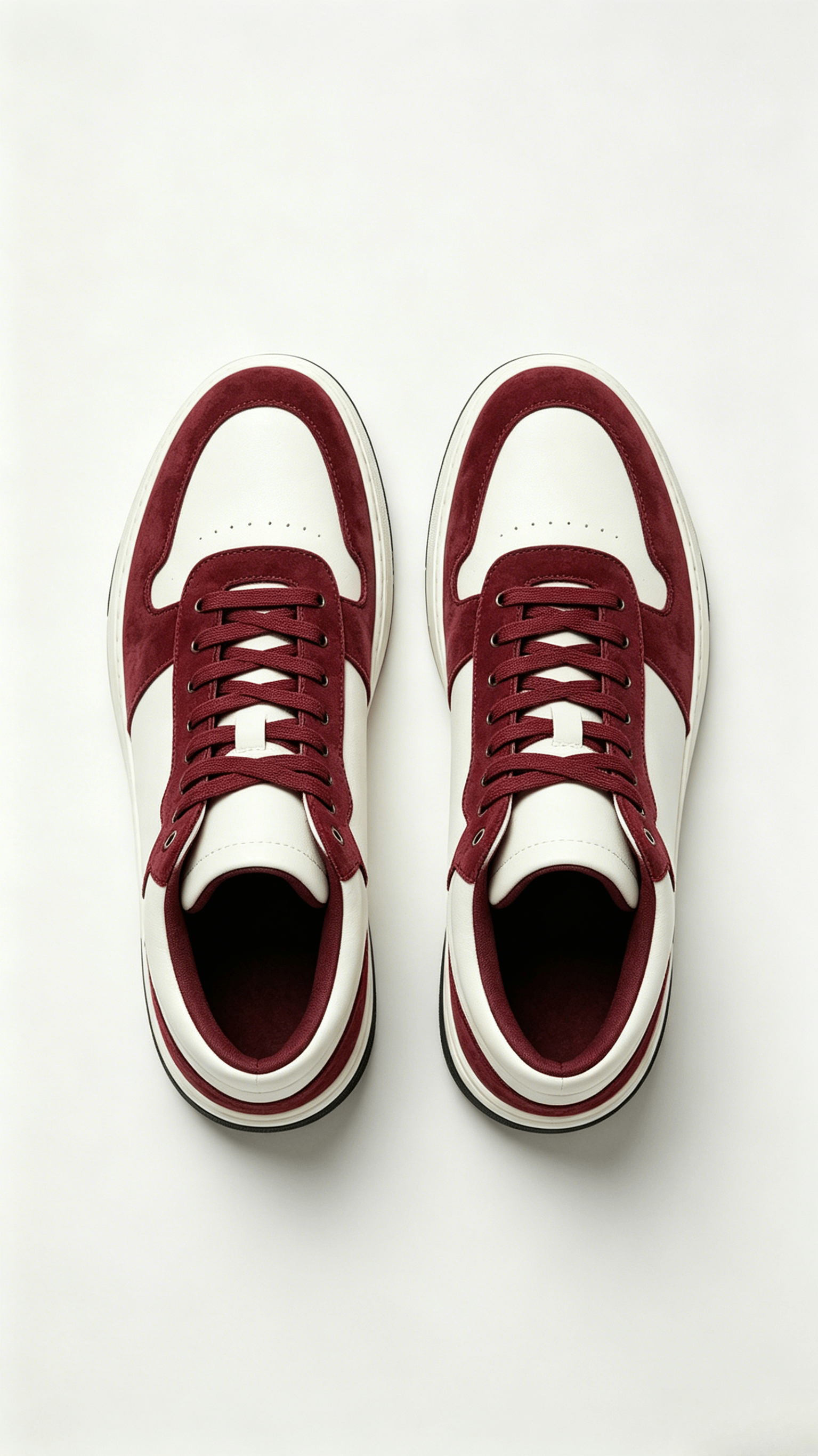 White and Burgundy Mixed Media High-Top Sneakers - Image 3