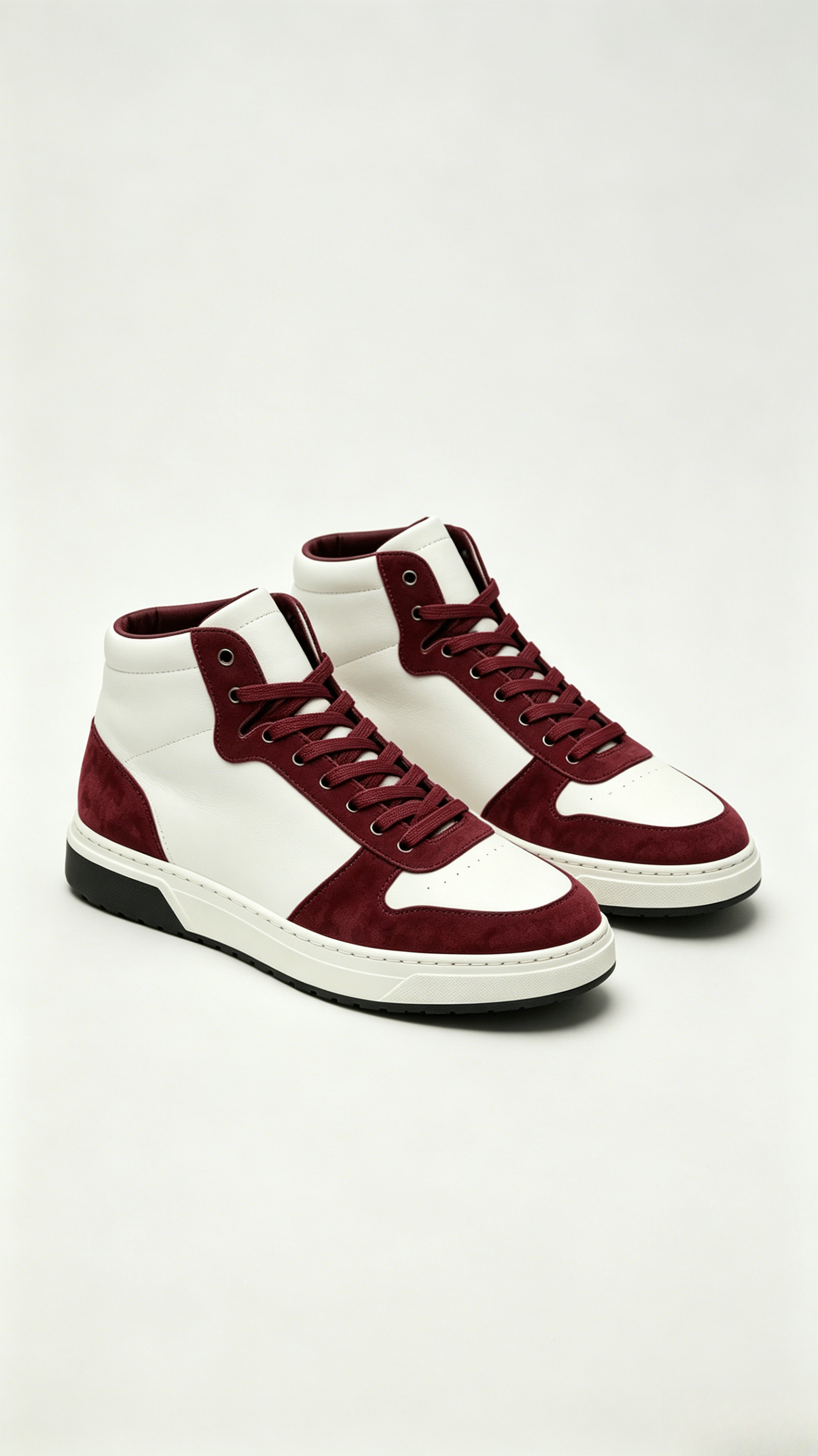 White and Burgundy Mixed Media High-Top Sneakers - Image 4