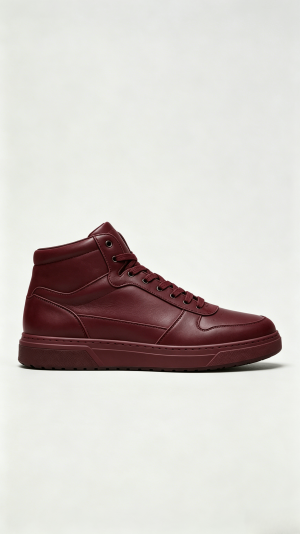 Burgundy Monochromatic Leather High-Top Sneakers