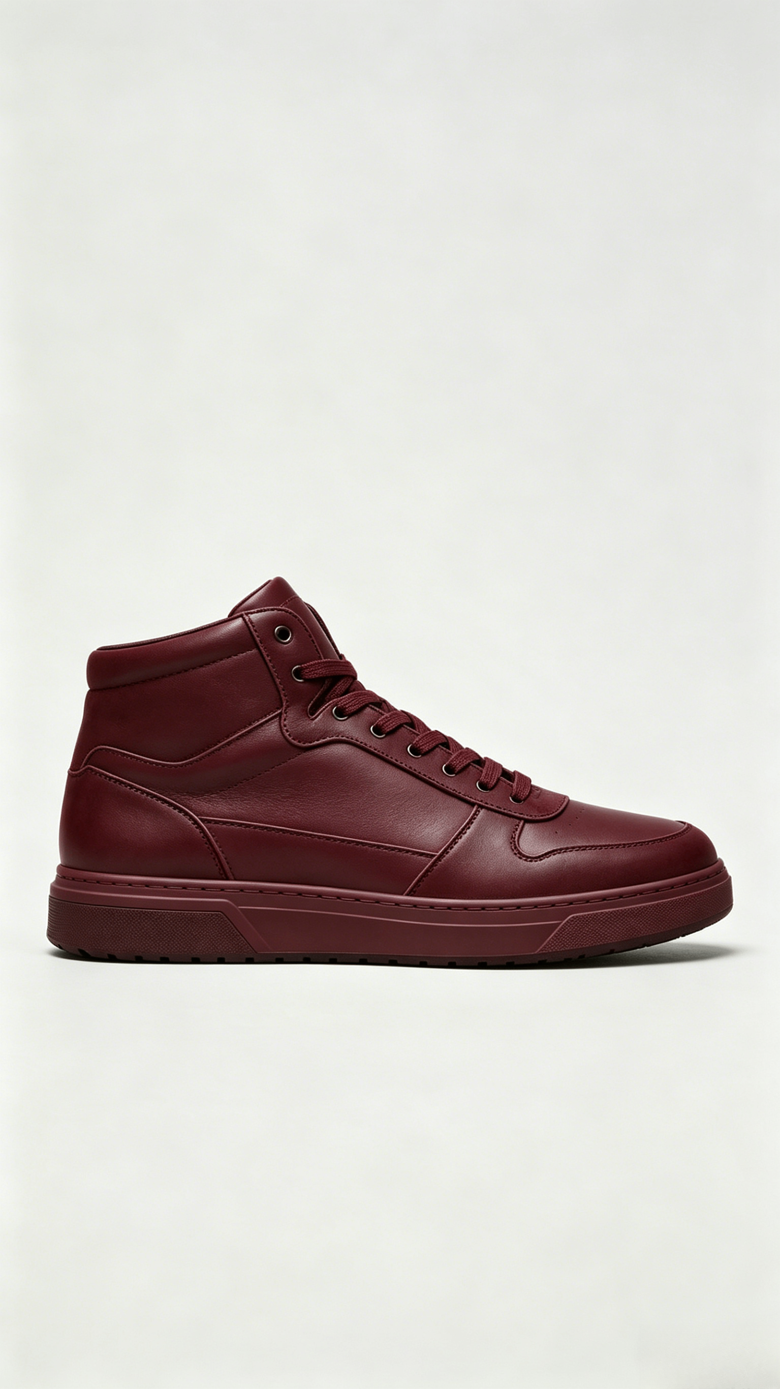 Burgundy Monochromatic Leather High-Top Sneakers