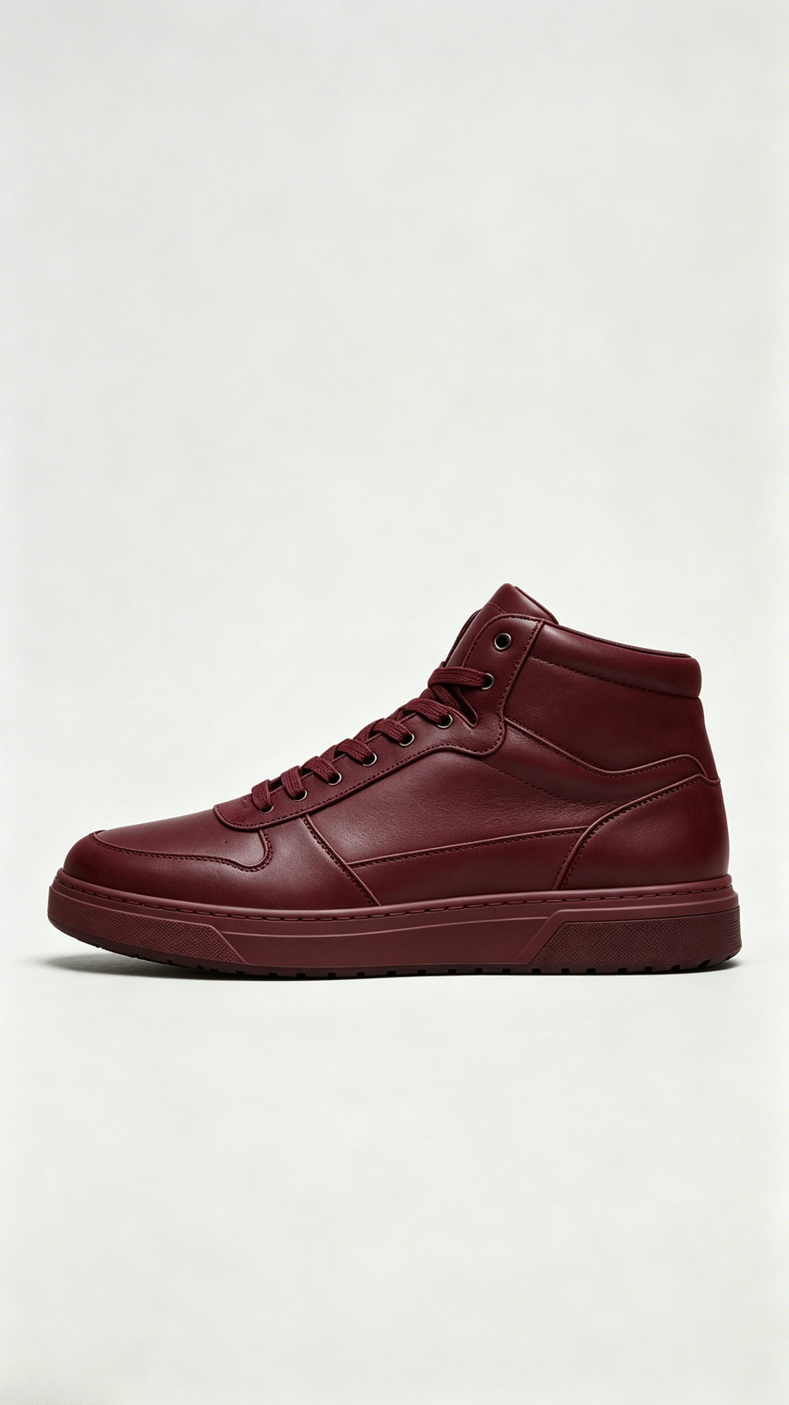 Burgundy Monochromatic Leather High-Top Sneakers - Image 2