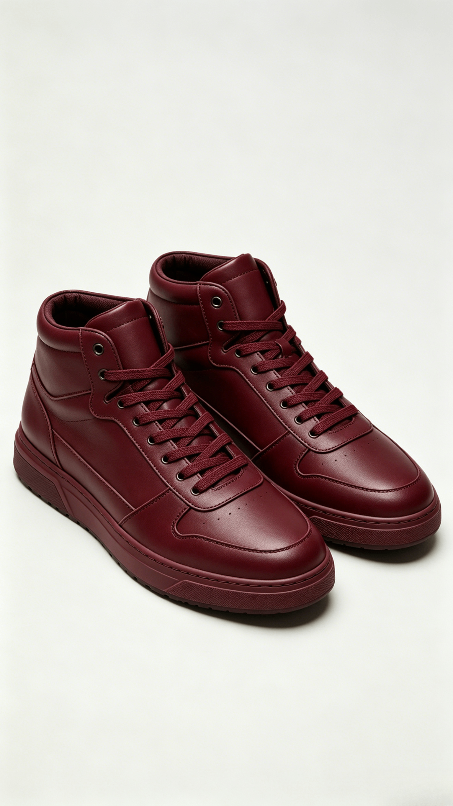 Burgundy Monochromatic Leather High-Top Sneakers - Image 4