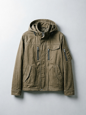 Olive Multi-Pocket Hooded Utility Jacket