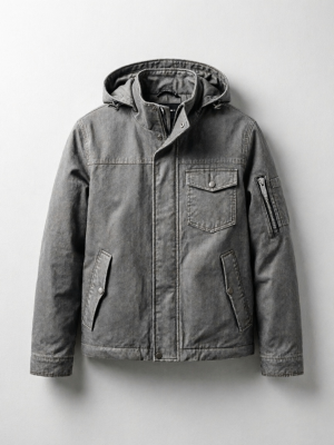 Gray Washed Hooded Utility Jacket