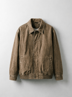 Weathered Brown Washed Denim Bomber Jacket