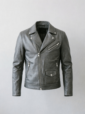Faded Charcoal Gray Biker Leather Jacket