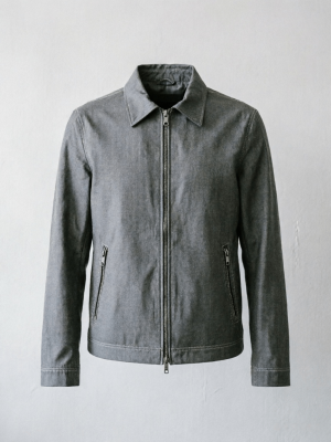 Minimalist Gray Denim Zip-Up Jacket