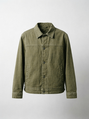 Vintage Washed Olive Denim Trucker Jacket