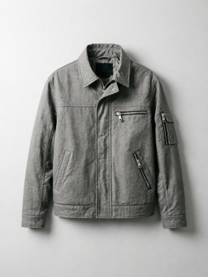 Gray Multi-Pocket Utility Workwear Jacket