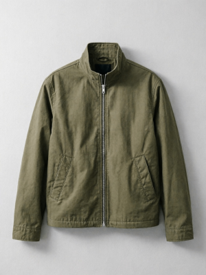 Olive Stand Collar Zip-Up Casual Jacket