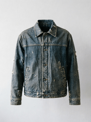 Vintage Distressed Washed Denim Trucker Jacket