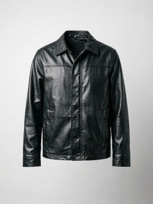 Black Minimalist Buttoned Leather Jacket