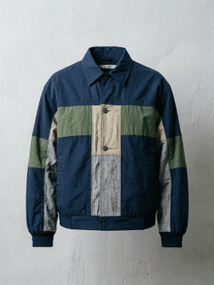 Navy Multi-Tone Patchwork Cotton Bomber Jacket