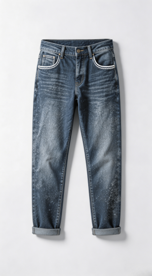 Slim Fit Washed Denim Jeans with Cuffed Hem