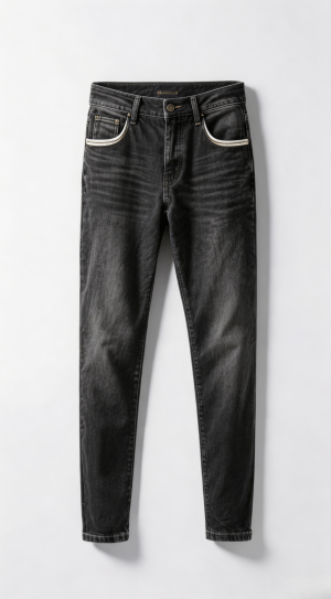 Black Slim Denim Jeans with Contrast Trim