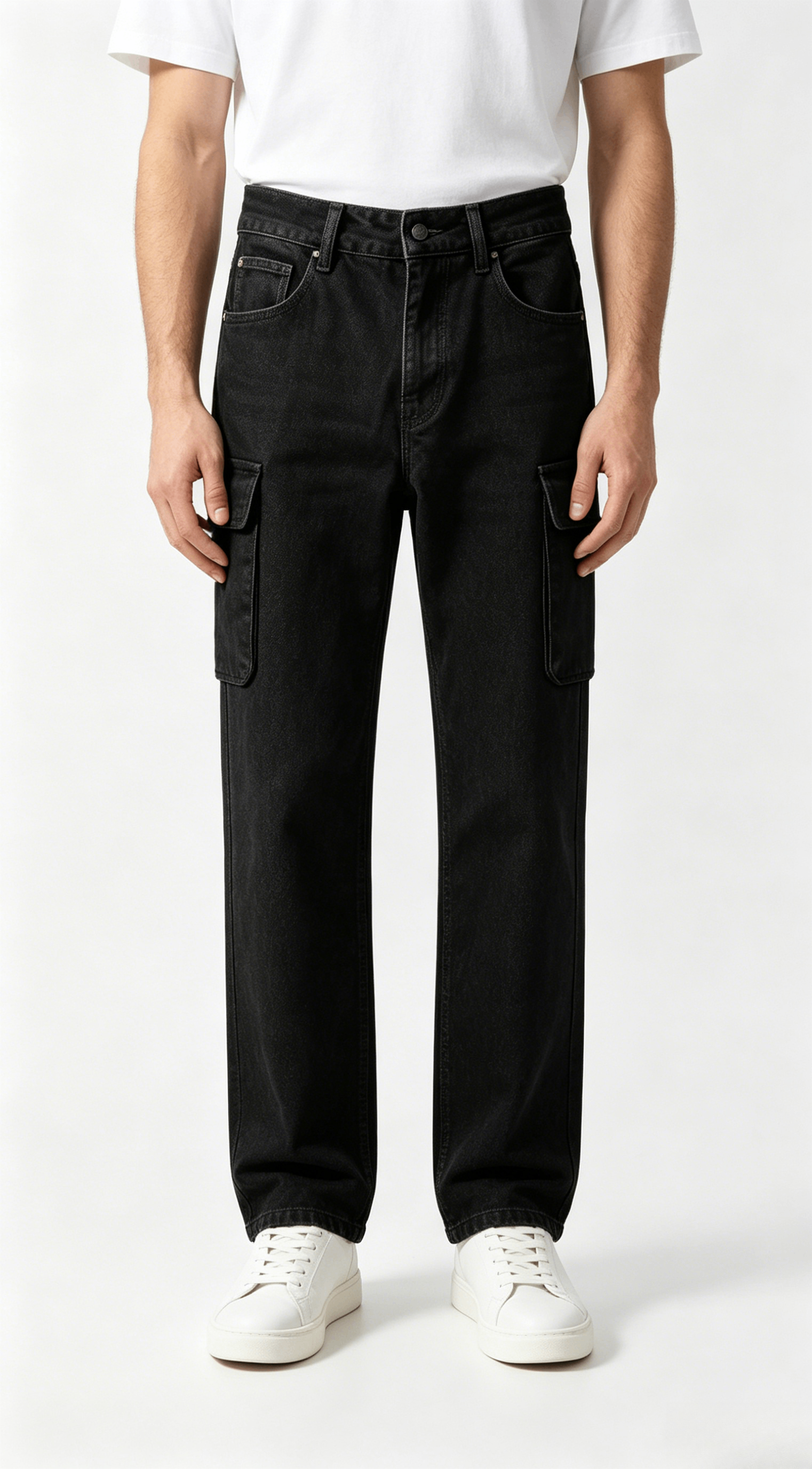 Black Cargo Denim Jeans - Image 3