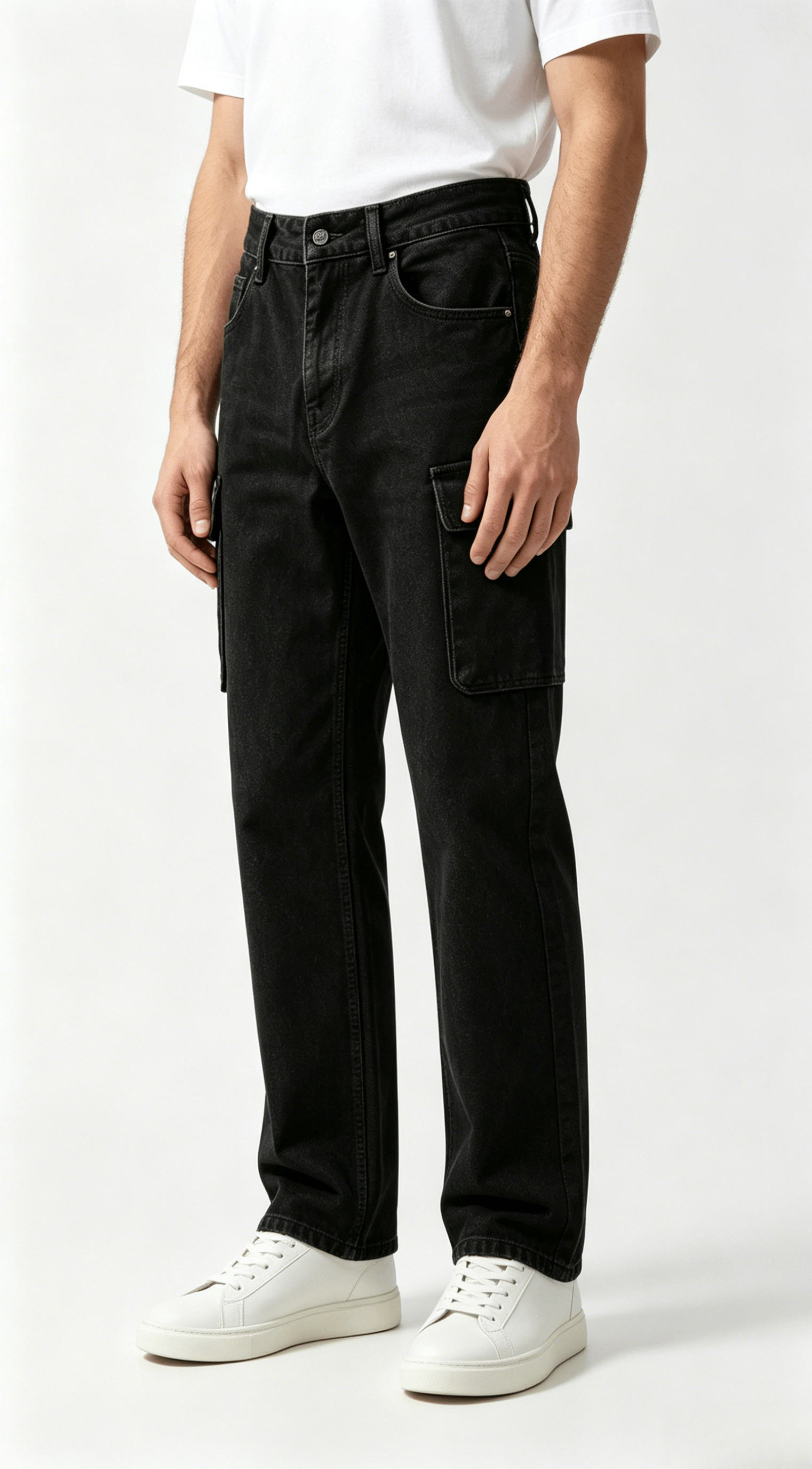Black Cargo Denim Jeans - Image 4