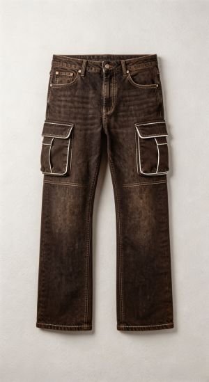 Brown Washed Cargo Denim Jeans