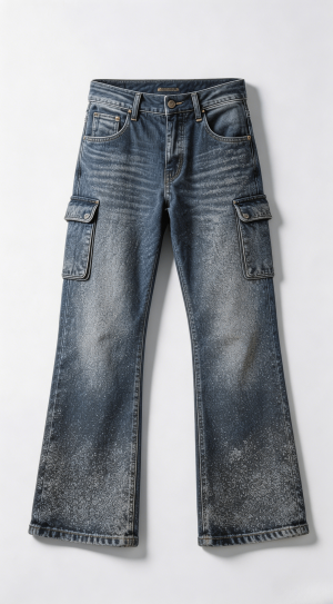 Splatter Wash Cargo Flare Denim Pants
