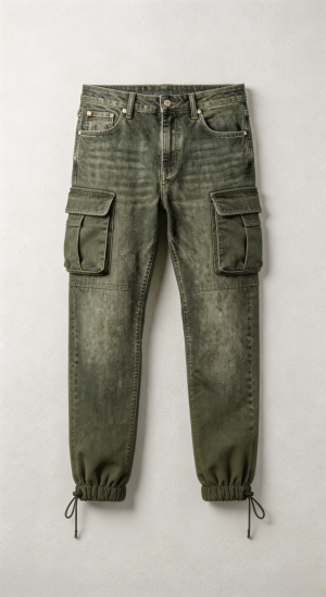 Distressed Green Cargo Jogger Denim Pants