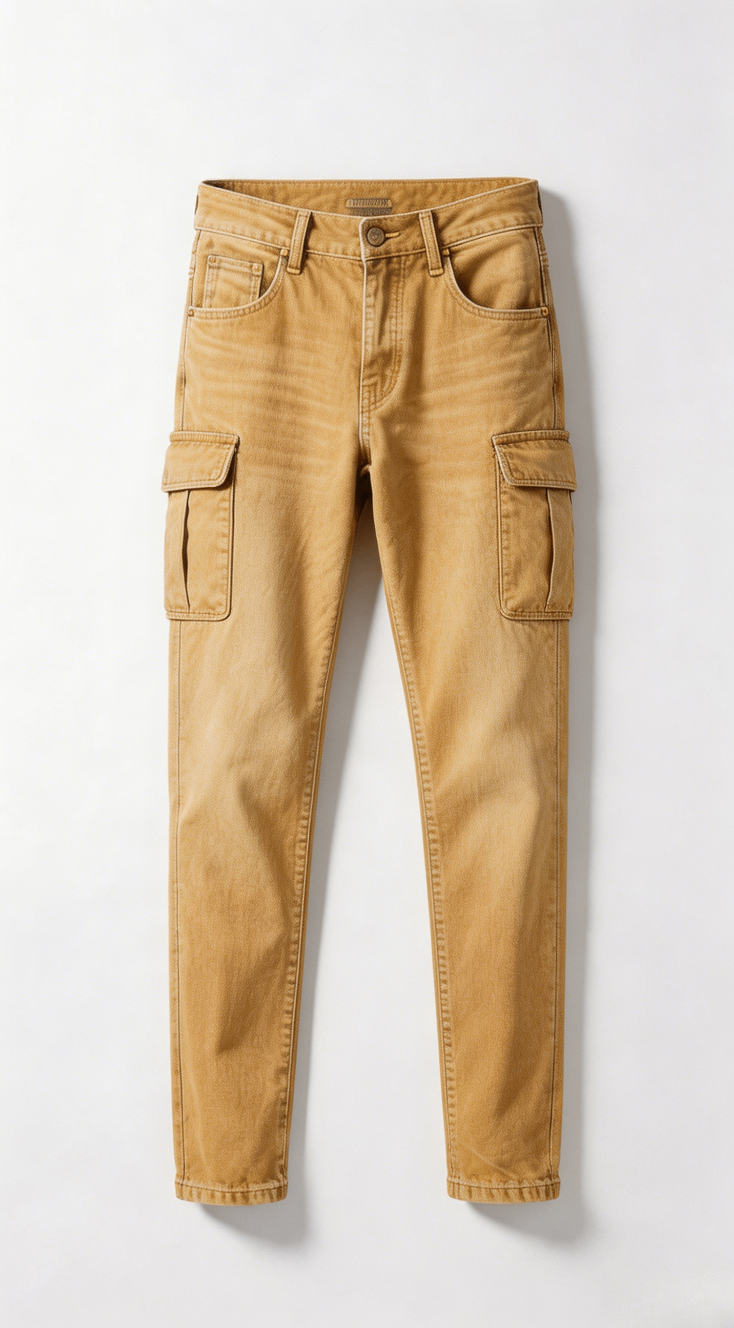 Light Tan Slim Straight Cargo Denim Pants