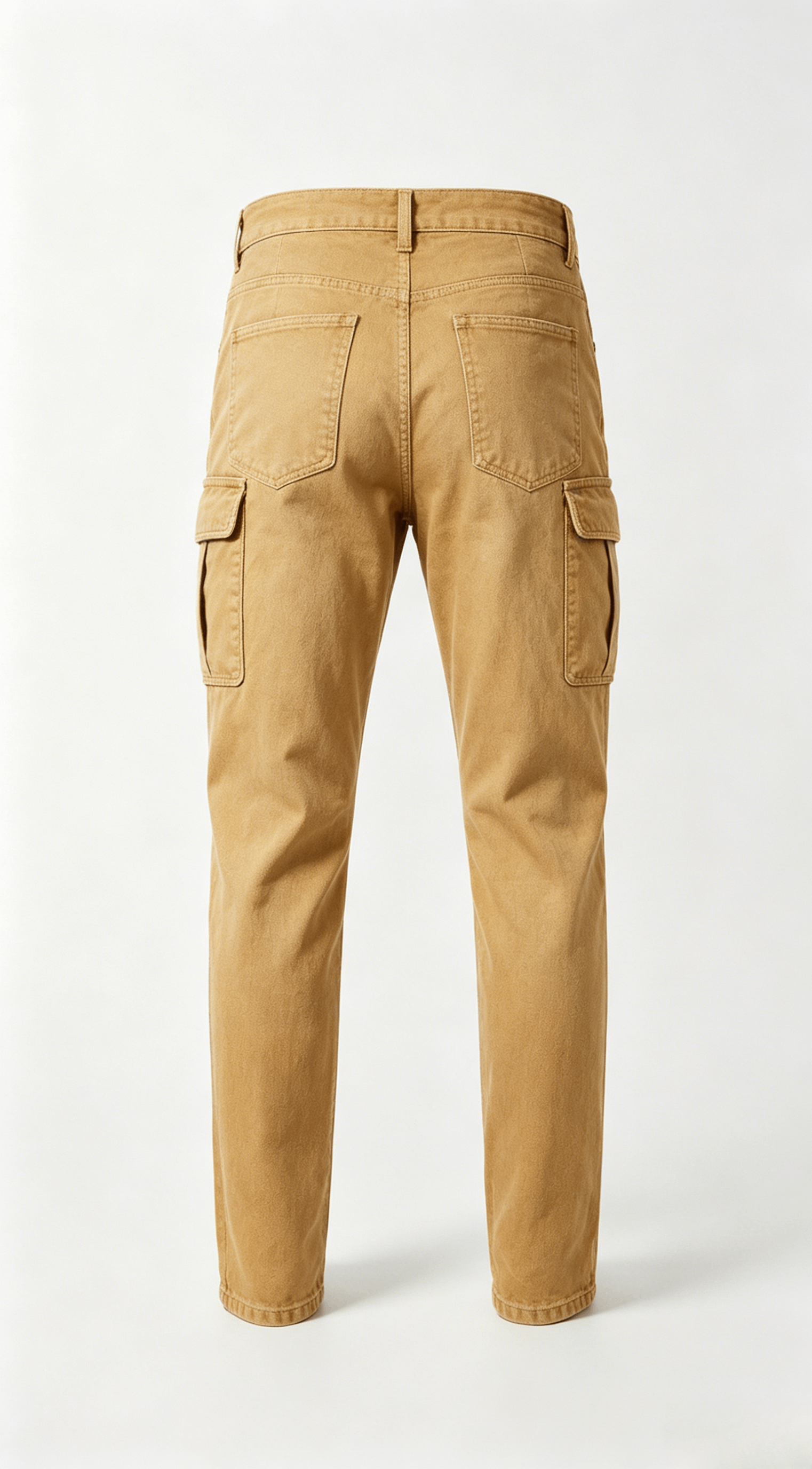 Light Tan Slim Straight Cargo Denim Pants - Image 2