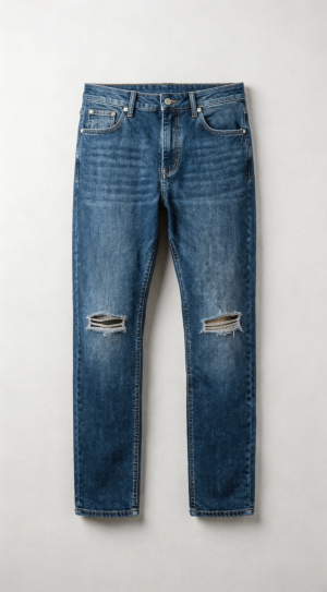Straight Fit Distressed Denim Jeans