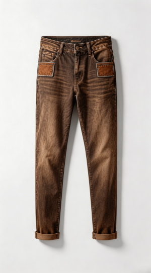 Dark Brown Washed Patch Pocket Slim Denim Pants