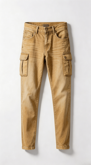 Tan Washed Slim Cargo Denim Pants