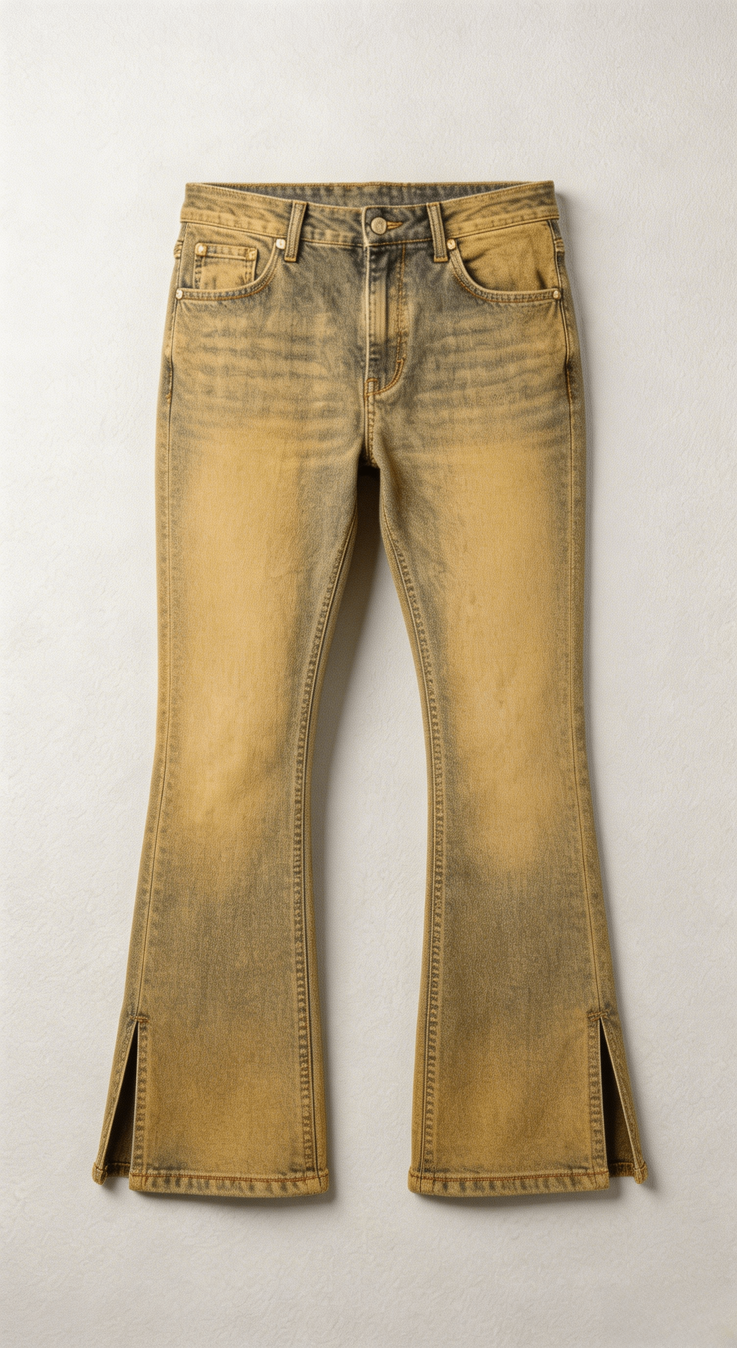 Yellowish Brown Split Hem Flare Denim Pants