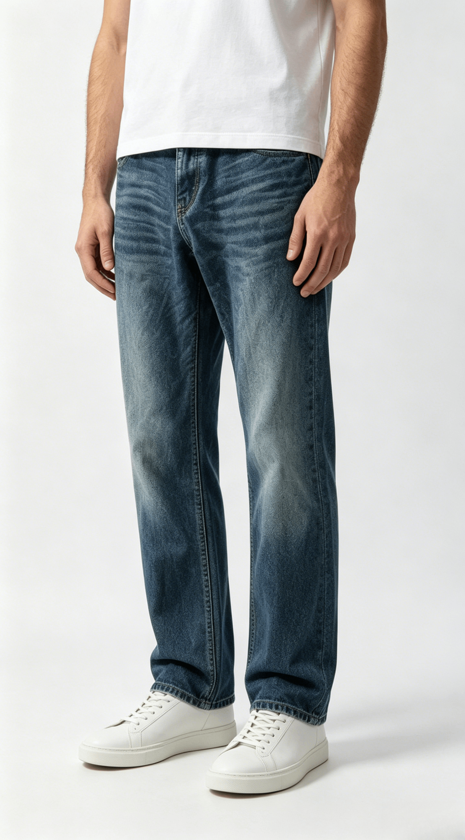 Straight Leg Medium Wash Denim Jeans - Image 4