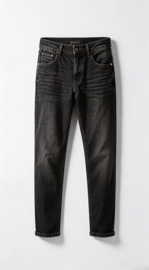 Slim Fit Black Wash Denim Jeans with Cuffed Hem