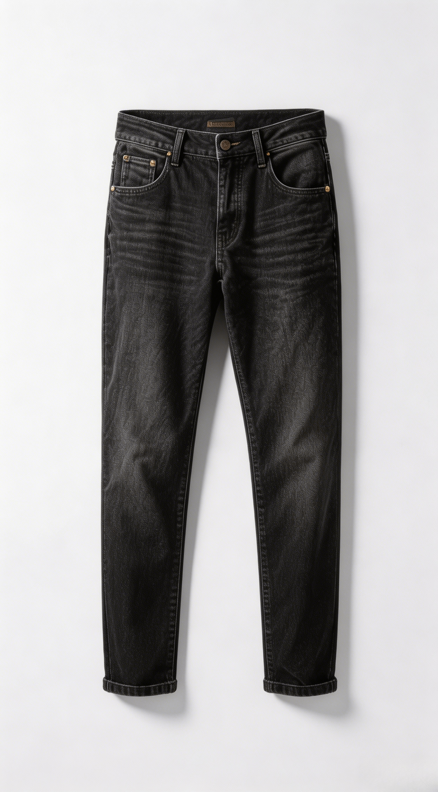 Slim Fit Black Wash Denim Jeans with Cuffed Hem