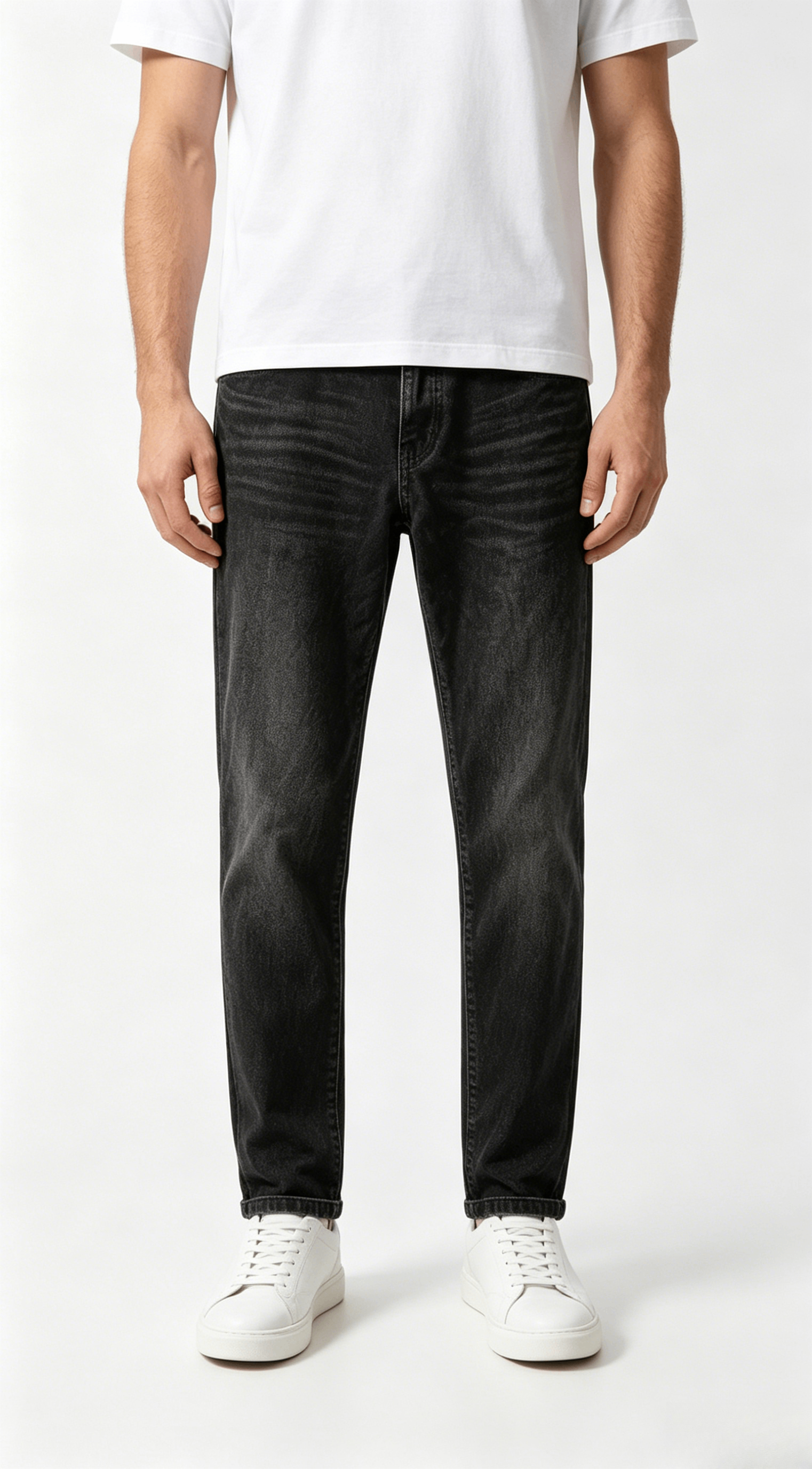Slim Fit Black Wash Denim Jeans with Cuffed Hem - Image 3