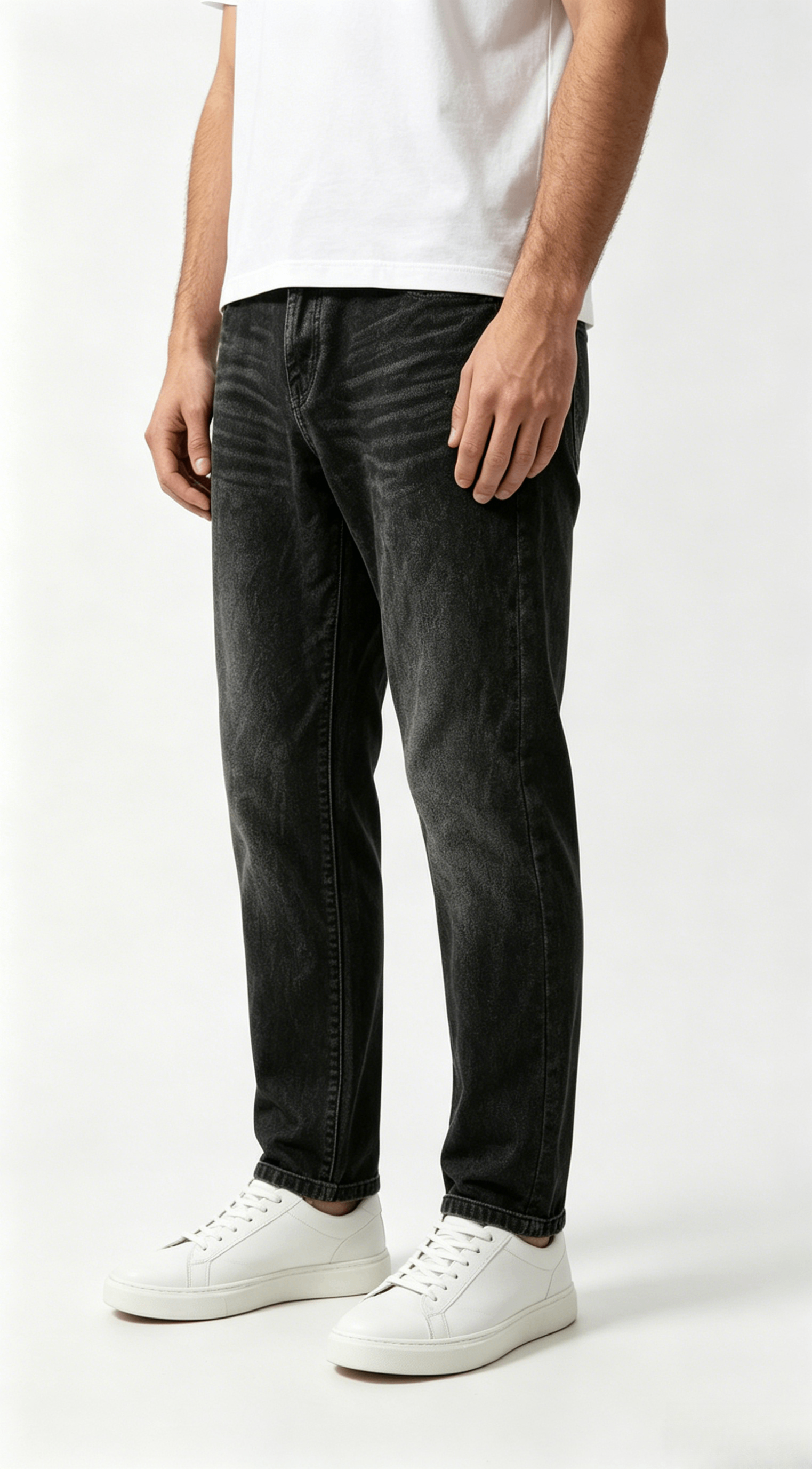 Slim Fit Black Wash Denim Jeans with Cuffed Hem - Image 4