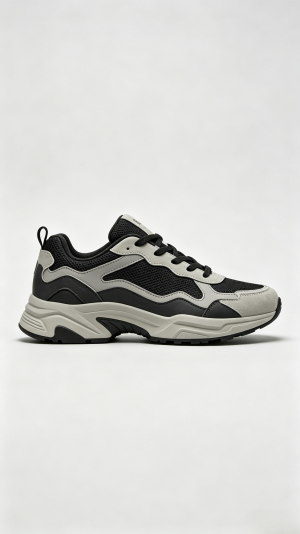 Black Grey Mesh Chunky Sneakers