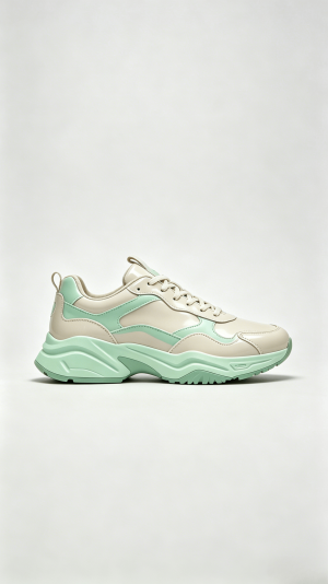 Green Beige Two-Tone Chunky Sneakers