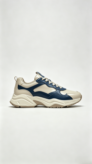Beige Navy Two-Tone Chunky Sneakers