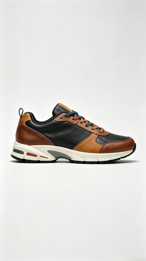 Black Brown Leather Retro Sneakers