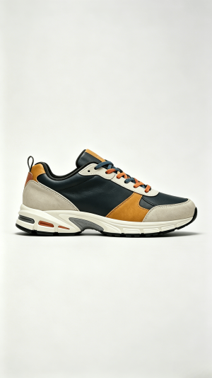 Black Beige Leather Suede Retro Sneakers