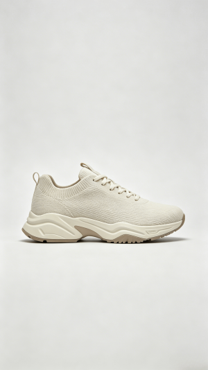 Beige Knit Chunky Sneakers