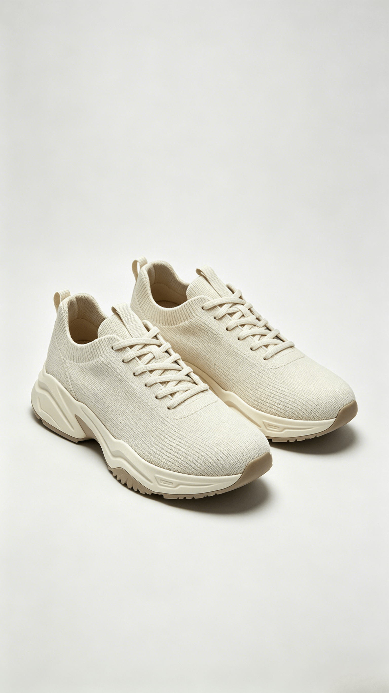 Beige Knit Chunky Sneakers - Image 4