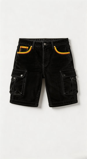 Corduroy Cargo Shorts with Colorful Stitching