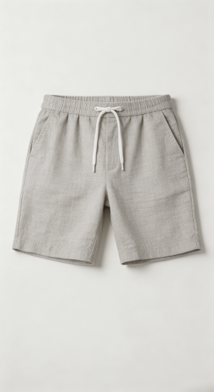 Light Grey Linen Blend Drawstring Shorts