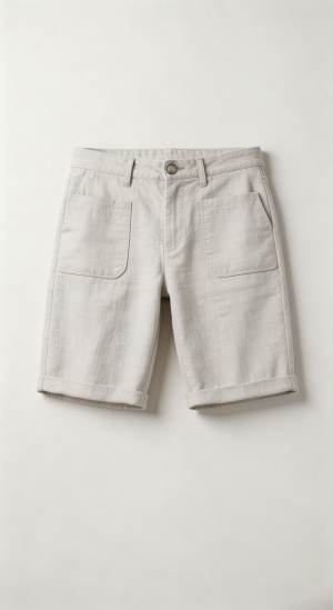 Light Beige Linen Blend Roll Hem Shorts