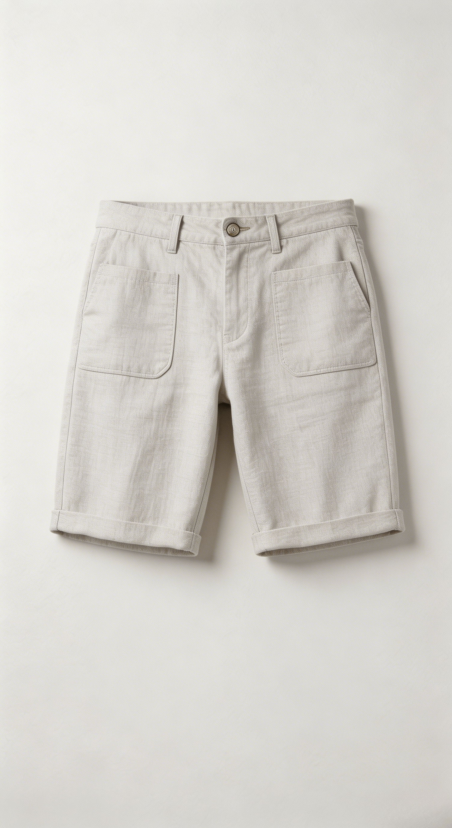 Light Beige Linen Blend Roll Hem Shorts