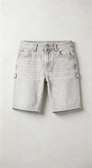 Washed Grey Denim Shorts with Side Pockets