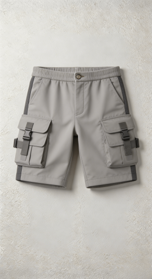 Grey Elastic Waist Cargo Shorts