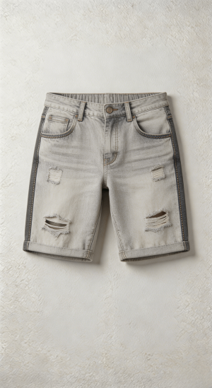 Distressed Light Grey Denim Shorts